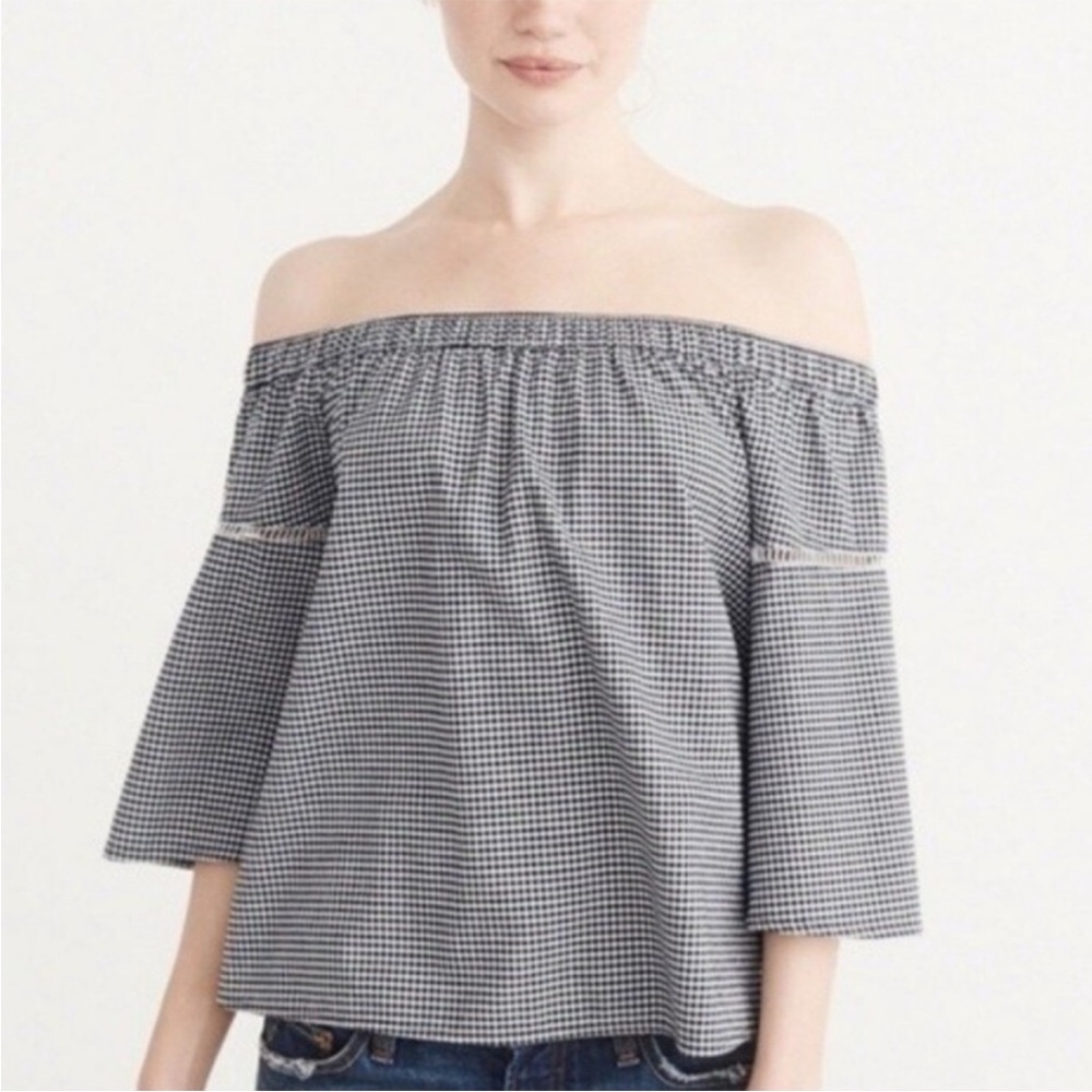 Abercrombie & Fitch Off the Shoulder Cotton Black and White Gingham Top Large